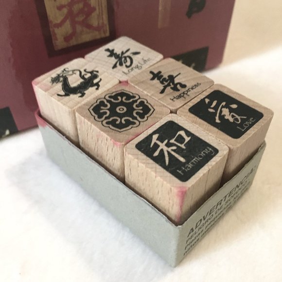 Vintage 90s Wooden Chinese Rubber Stamps + Inkpad + Box - Picture 14 of 15